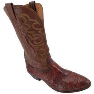 Vintage Nocona Men size 14D Exotic Teju Lizard Cognac Brown Cowboy Western Boots